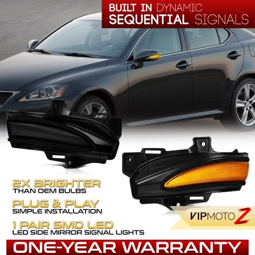 Sequential LED Side Mirror Smoked Turn Signal Lights 2009-2015 IS250 IS350 ES350