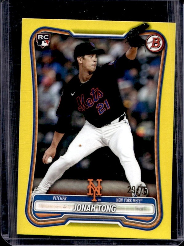 2026 Bowman Jonah Tong RC Yellow Pattern Rookie #/75 Mets
