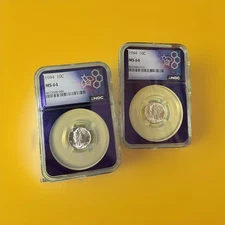 2 1944 Mercury Dimes- 10c NGC MS64