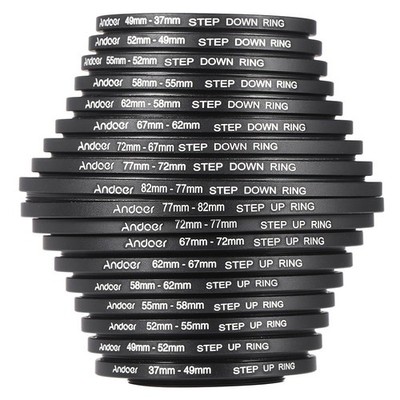 Andoer  18pcs Step Up/Step Down Lens Filter 37 49 52 55 58 62 67 72 77 82mm Meta