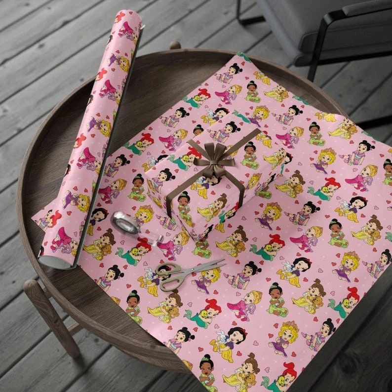 Pink Fairytale Princess Wrapping Paper, Cute Christmas Gift Wrap for Girls - Image 4 of 4