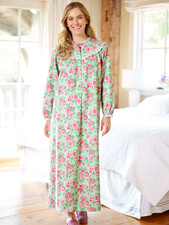 Lanz Nantucket Rose Cotton Flannel Nightgown, 54 Inch, Mint