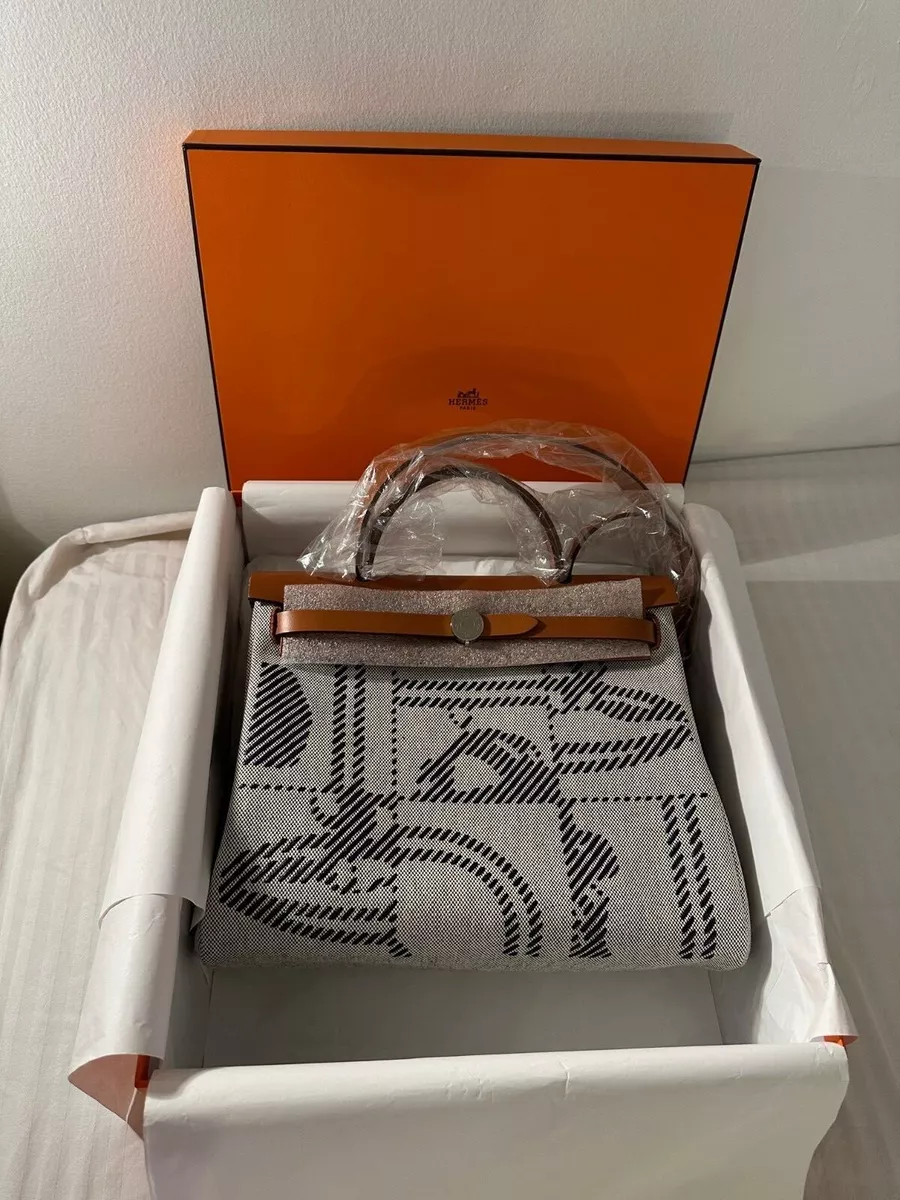RARE HERMES Herbag Zip Relief Brides de Gala Toile and Leather 31