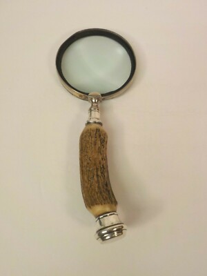 Antler Handle 10.5'' Magnifying Glass, Sterling Silver Trim