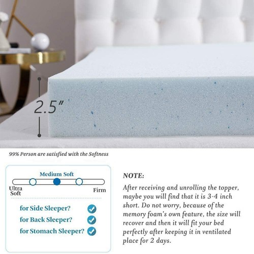 Comfort & Relax 2.5 In Memory Foam Mattress Topper with Gel Tech, Cal King Size - Picture 3 of 7