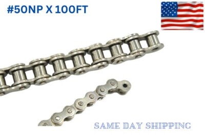 40NP Nickel Plated Roller Chain 100FT Roll - Corrosion Resistant