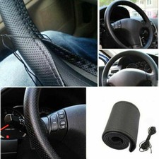 DIY Car Stitch PU Leather Steering Wheel Cover Needle + Thread Anti-slip M Black