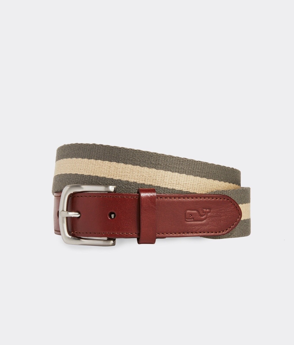 NWT Vineyard Vines Striped Canvas Club Belt in Marine Olive 