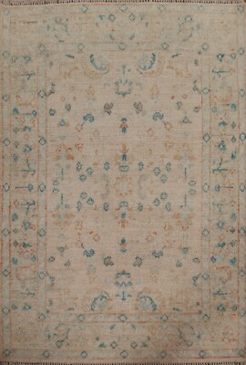 Muted Traditional Oushak Turkish 3x4 Rug Vegetable Dye Hand-knotted Wool Carpet
