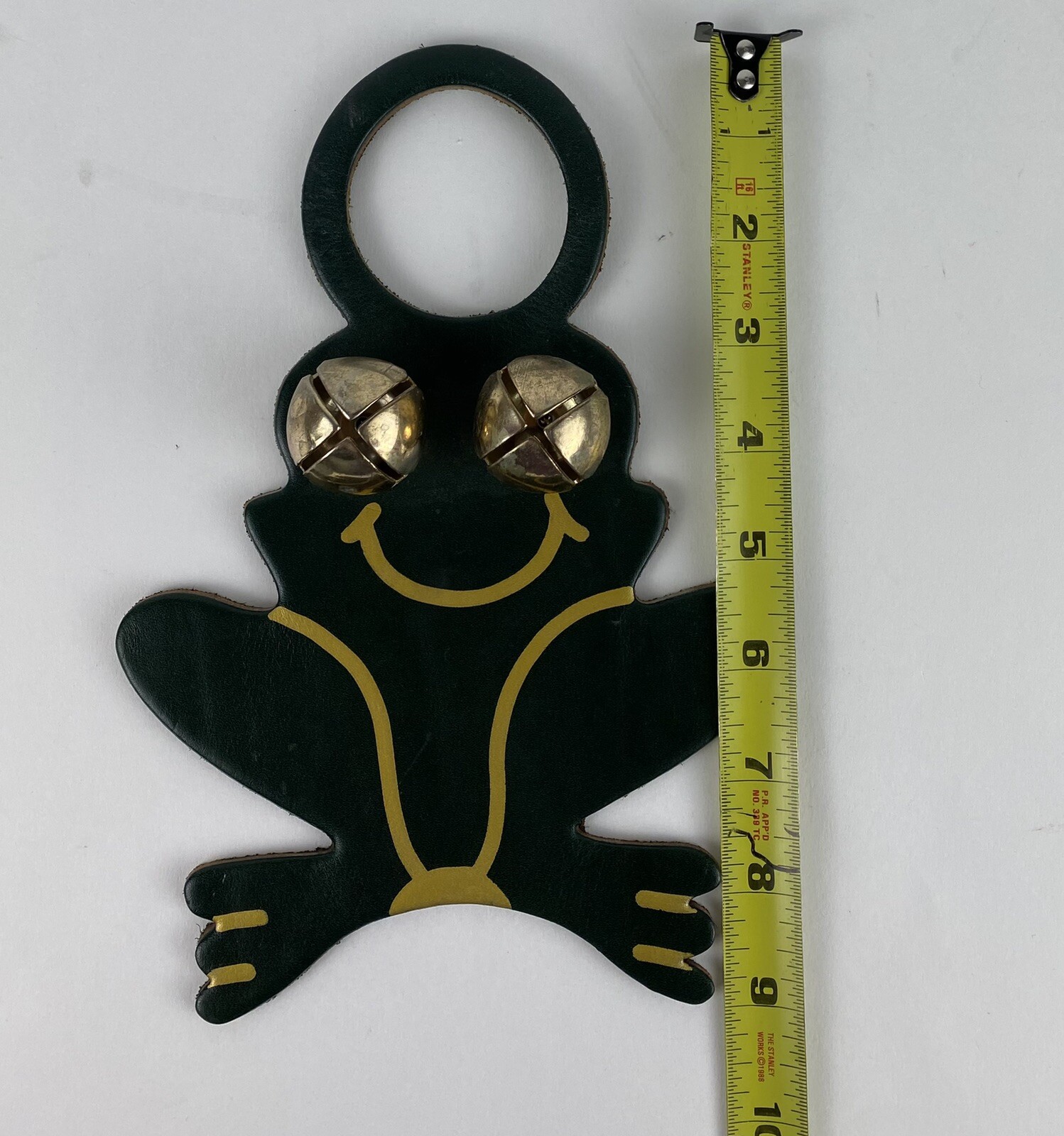 Vintage Belsnickel Leather Green Frog Toad Sleigh Bells Door Knob