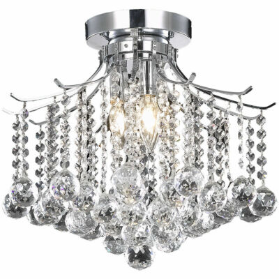 Flush Mount Chandelier Crystal Light Fixture Chrome Bedroom Bathroom Hallway