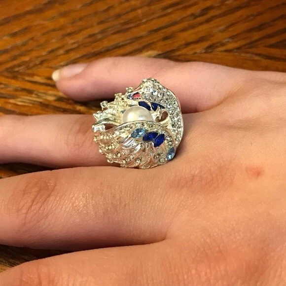 Attractive Swan Design 45.79 TCW Pearl & Lab-Created Multicolor Gemstone Ring - Image 3 of 4