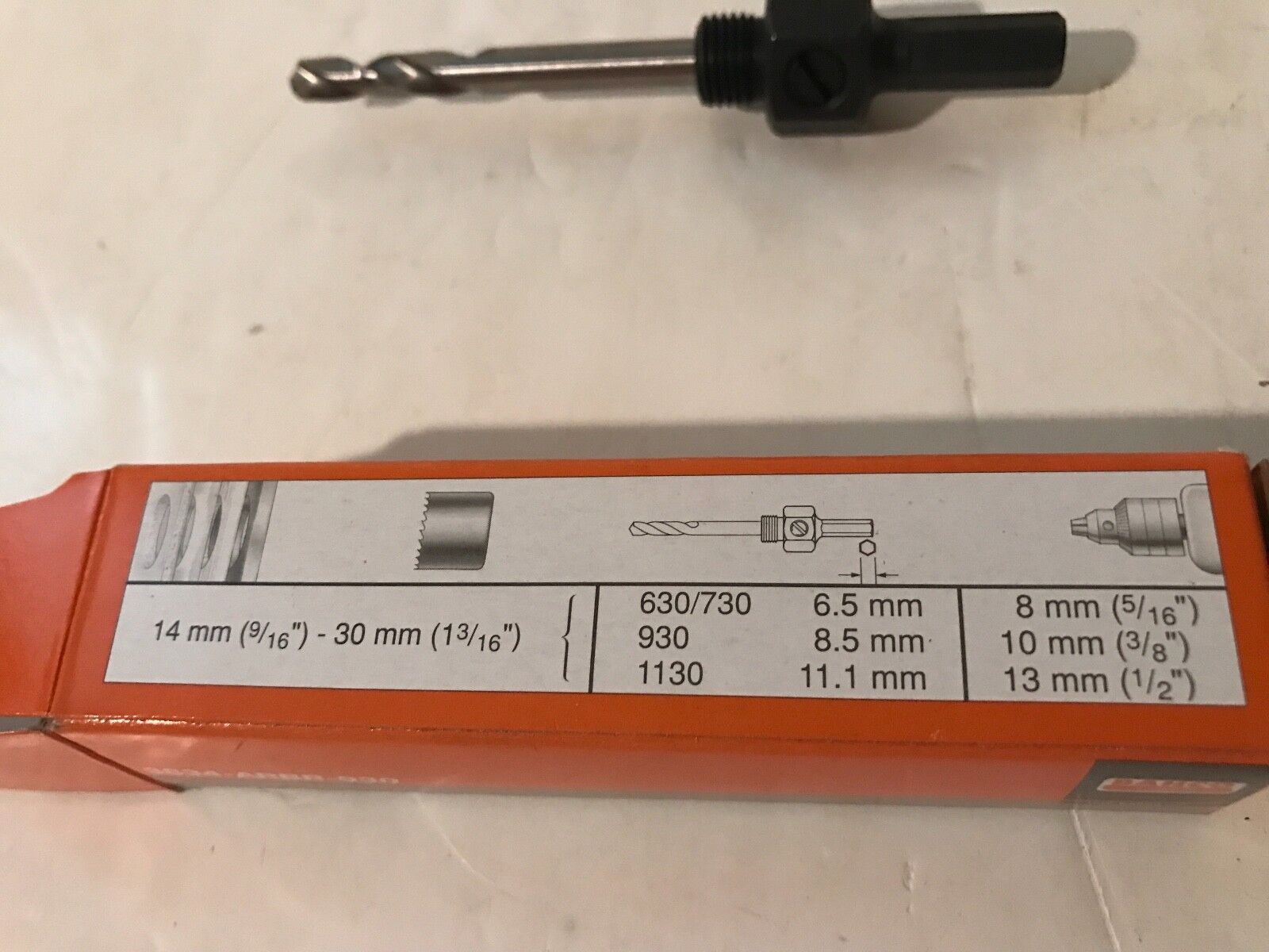 BAHCO/SANDVIK HOLE SAW MANDREL ARBOR CHUCK W PILOT FITS 9/16" TO 13/16