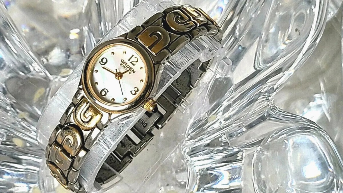 Gruen Watch Mother of Pearl Face‎ Gold Tone Womens Stainless Jewel Needs Battery Vintage Gruen Swiss Mother Of Peal Dial GSL034 Quartz Womens  main image 3