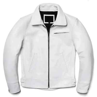 Jacket Leather Handmade Men's Stylish White Genuine Lambskin Biker Motorcycle