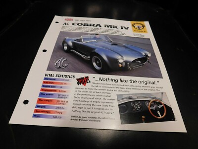 1985-1995 AC Cobra MK IV Spec Sheet Brochure Photo Poster 86 87 88 89 90 91 92