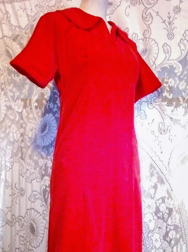 Maxi Vestido de Terciopelo Ajustado Algodón Suave Rojo Brillante Cintura Imperio Años 60 De Colección S Foto 4 de 4