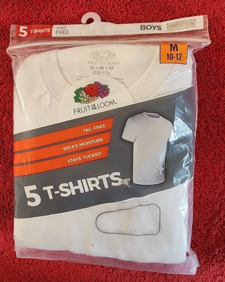 Fruit of the Loom Boys 5 Pack Cotton T-Shirt White M (10-12) Tag