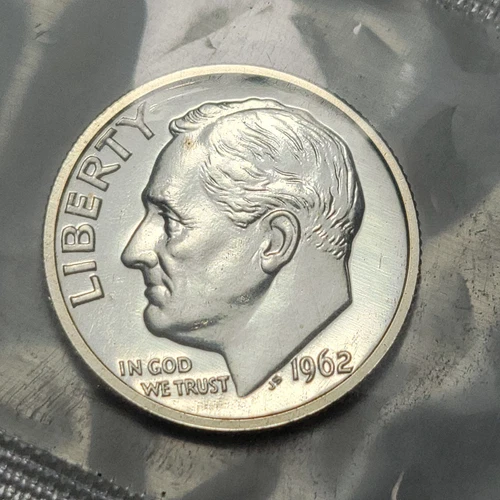 1962 S US SILVER Uncirculated 10 Cent Roosevelt Dime UNC in Cello