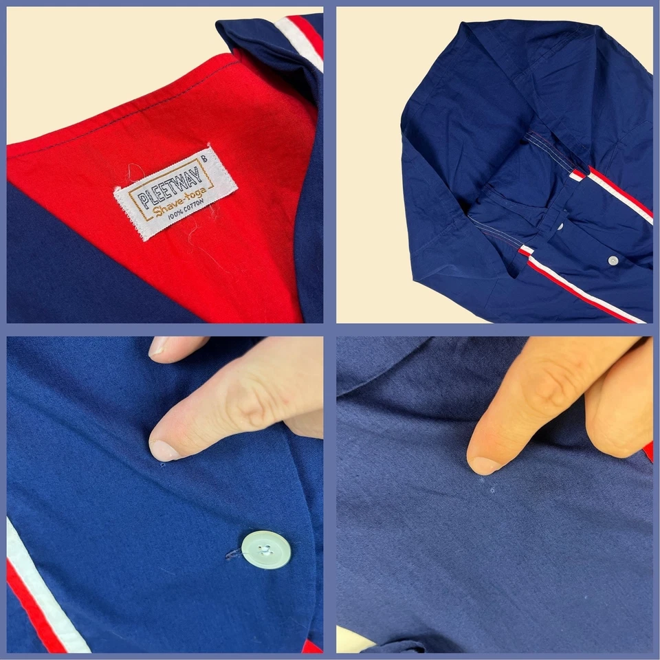 Bata de algodón azul años 60 de Pleetway, bata vintage años 60 azul/rojo/blanco Foto 4 de 4