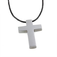 Edelstahl Kreuz Anhänger silber massiv mit Lederband Schmuck Kette Damen Herren