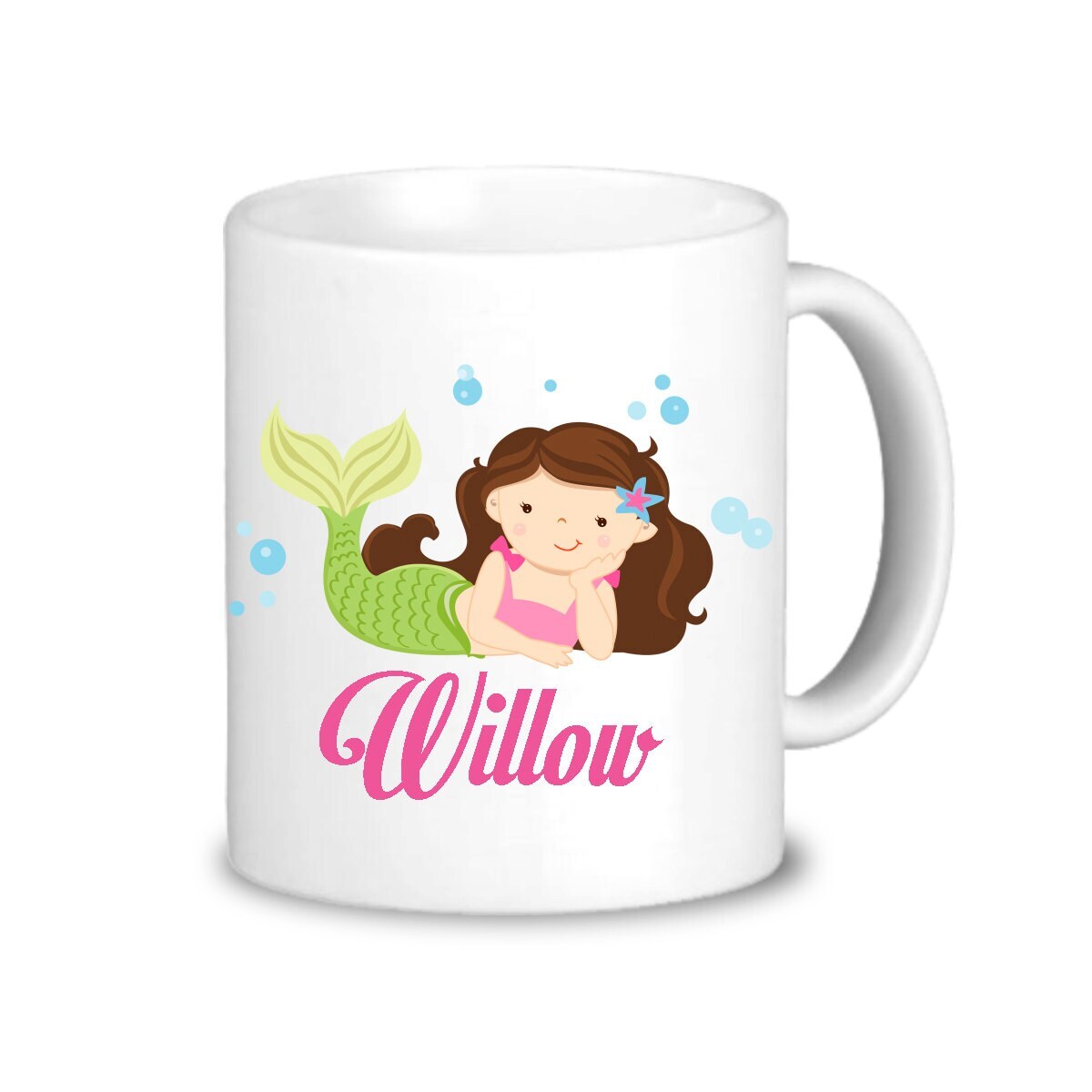 Mermaid Personalized Mug Brunette Ocean Mermaid Drinkware Cup You Pick Hair