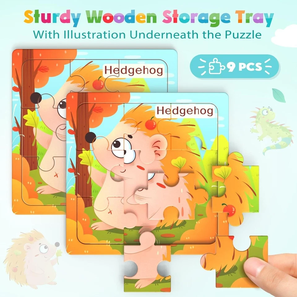 8 Pack Wooden Jigsaw Puzzles for Toddlers Baby Kids 3 4 5Years Old Color Shape - Image 3 of 4