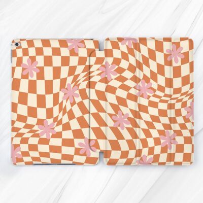 Curved Orange Checkered Bloom Case For iPad 10.2 Mini 7 Pro 13 Air 11 13 5 10.9
