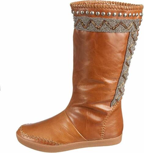 HOUSE OF HARLOW 1960 WILLA BOOTS CARAMEL LEATHER BEADED EMBELLISHED MOCCASIN NEW - Picture 4 of 12