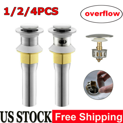 #ad Bathroom Sink Drain With Overflow Pop Up Drain Basin Stopper Brushed Nickel $33.29