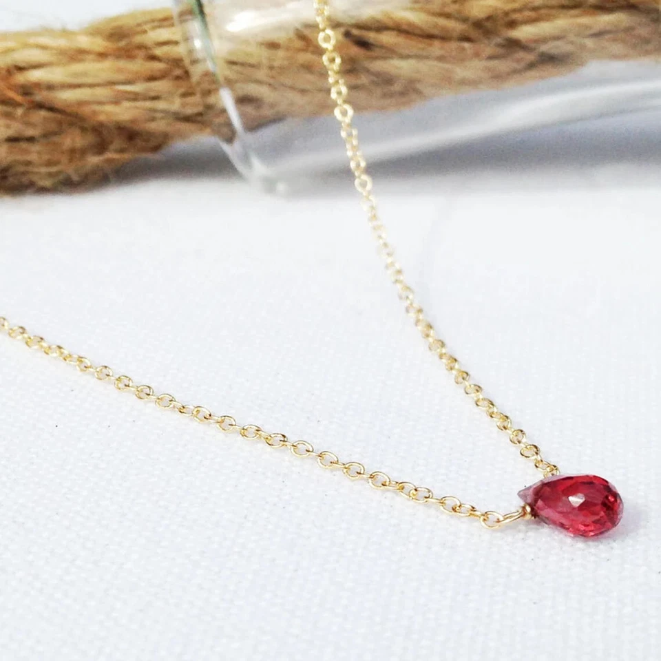 Изящное ожерелье ручной работы с камнями каплями Custmize из золота 14 карат с минималистским дизайном - Изображение 2 из 4