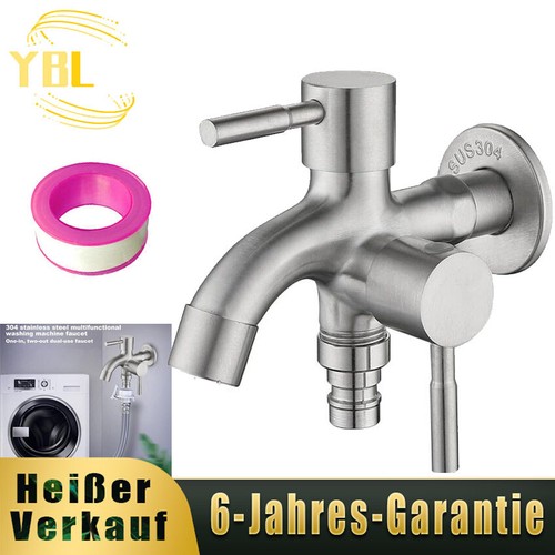 2 Wasserhähne Mit Doppelauslass - Für Waschmaschine & Spülmaschine, Wandmontage, Blau