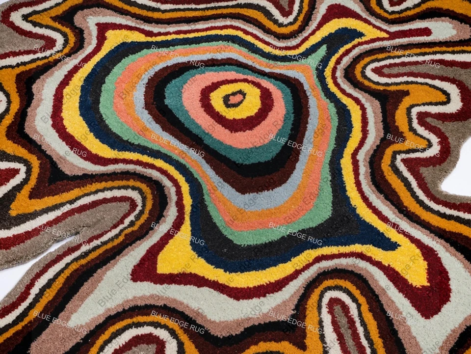 Оптический круглый шерстяной ковер 100% шерстяной небольшой ковер для прихожей кухни гостиной ковер - Изображение 3 из 4