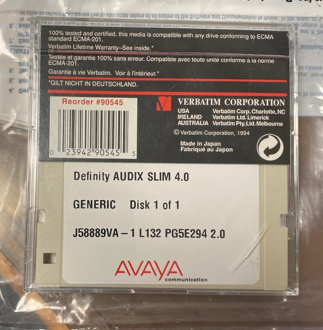 AVAYA J58889VA1 L132 Definity AUDIX Slim 4.0 AUDIX Optical Disk GENERIC ...