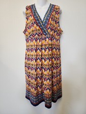 Vior Vior Women Plus 18W Dress V-Neck Faux Wrap Sleeveless Stretch Colorful Boho