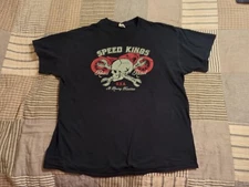 Vintage Speed Kings T Shirt Mens XL Black Motorcycle Racing Skull Crossbones USA