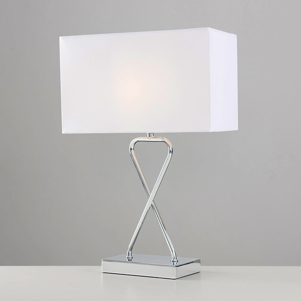 Hourglass Table Lamp Chrome Living Room 44.5CM Light Rectangle Shade LED Bulb - Picture 2 of 7