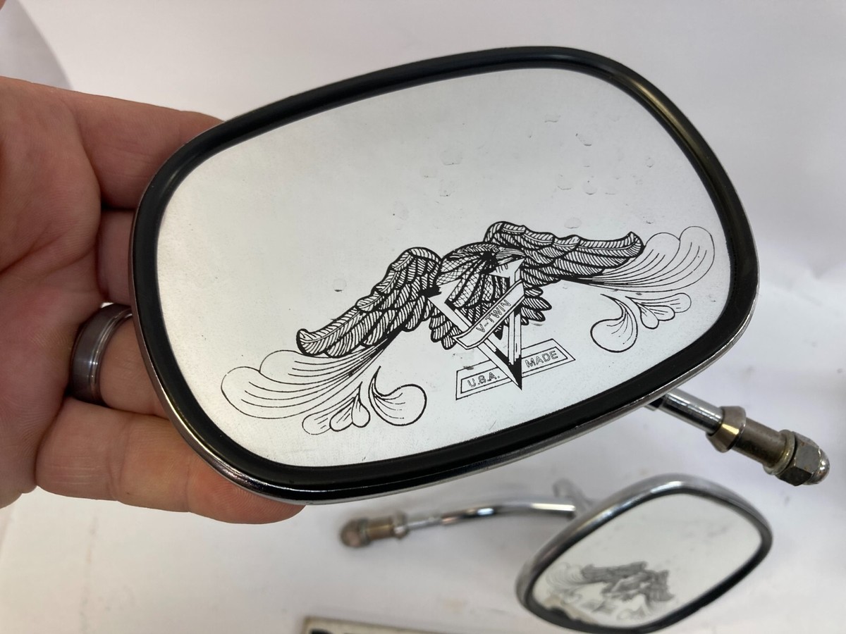 Harley V-Twin winged V-logo rectangular custom mirrors XL FLH