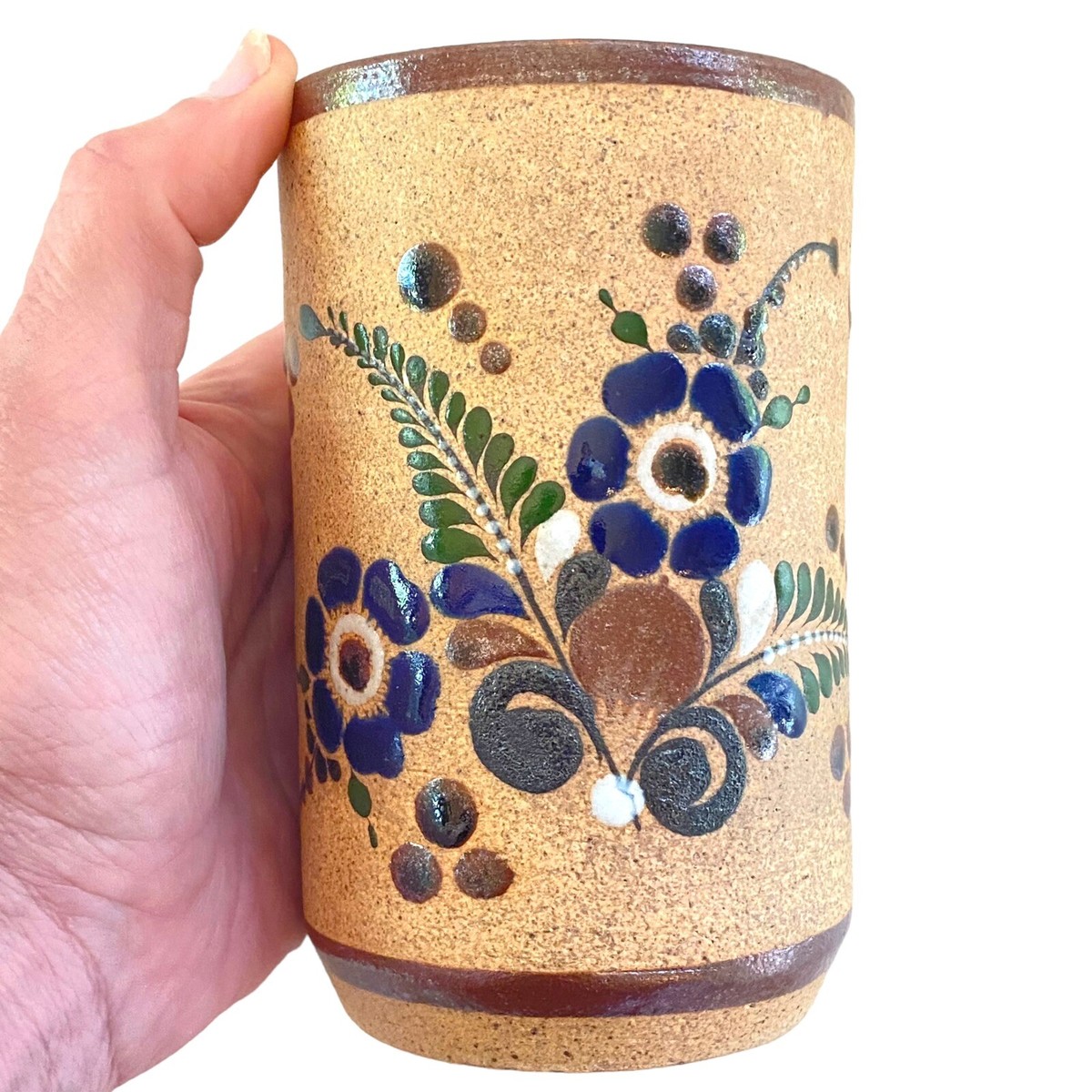 Netzi Mexico Flowers Butterfly Stoneware Pottery Cup Mug Tonala