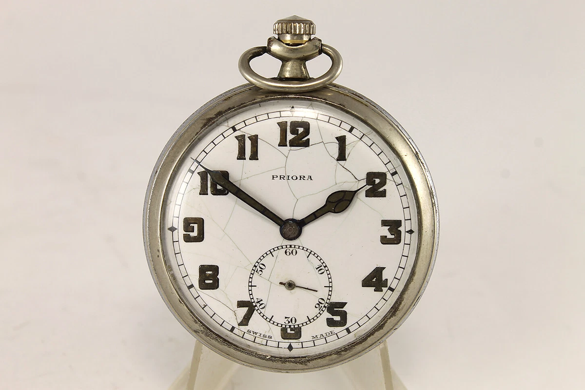 RARE WWI Military PRIORA Swiss Pocket Watch REMONTOIR PERFECTIONNE