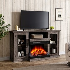 60" 3 Color LED Flame Electric Fire TV Stand with Fireplace Wood Storage Cabinet