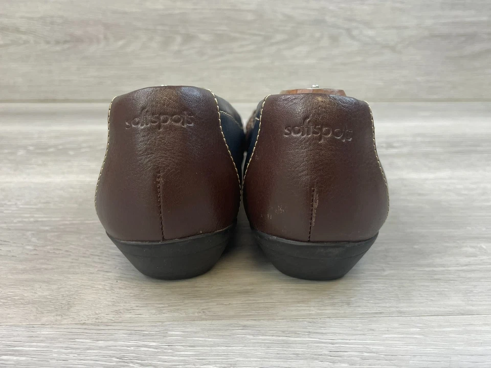 Mocassim Softspots Posie Feminino 9 Azul Couro Sapatos Conforto Casual Biqueira Redonda - Imagem 4 de 4