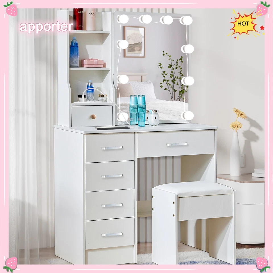 10 LED Bulbs Mirror Vanity Dressing Desk, NEW Makeup Dresser Table With USB Port - Image 3 of 4