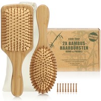 2Er Set Natur-HaarbüRste Aus Bambus - PaddelbüRste Mit Naturborsten
