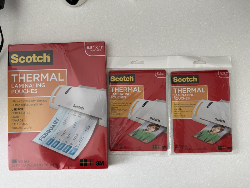 Scotch Premium Thermal Laminating Pouch 100 Pack  8x11 + 2 x 20 Pack 4x6 Sheets