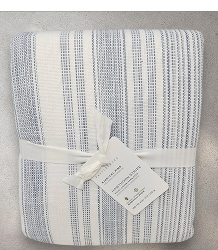 New Pottery Barn Hawthorn Striped Cotton King Cal King Duvet & 2 Euro Shams Blue - Picture 3 of 3