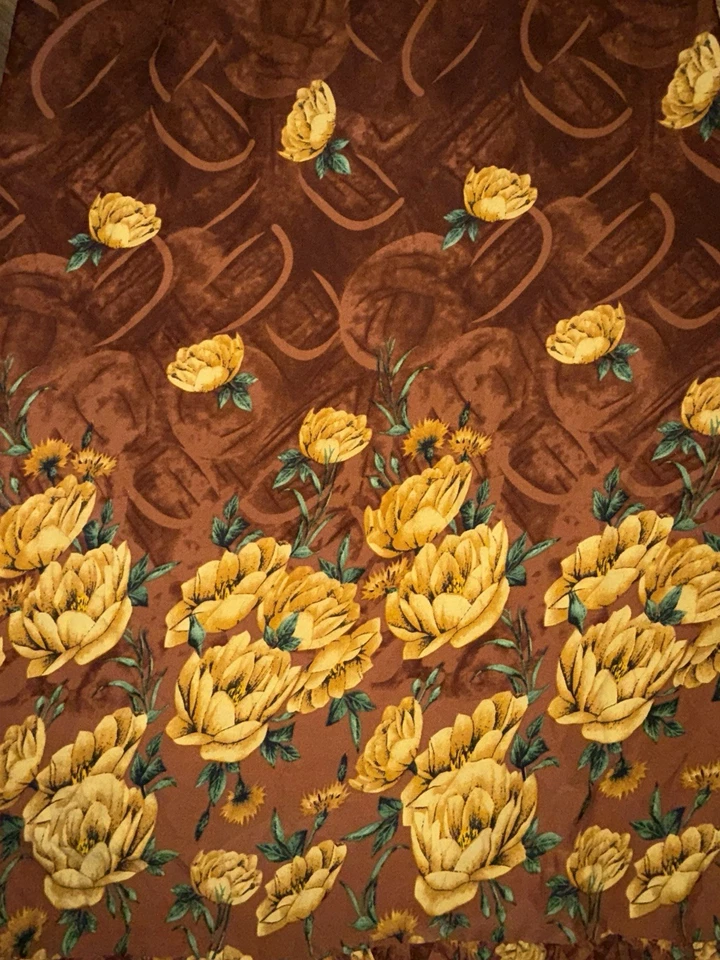 Vintage HAWAIIAN  Floral Dress Yellow Gold Brown Large - Image 3 of 4