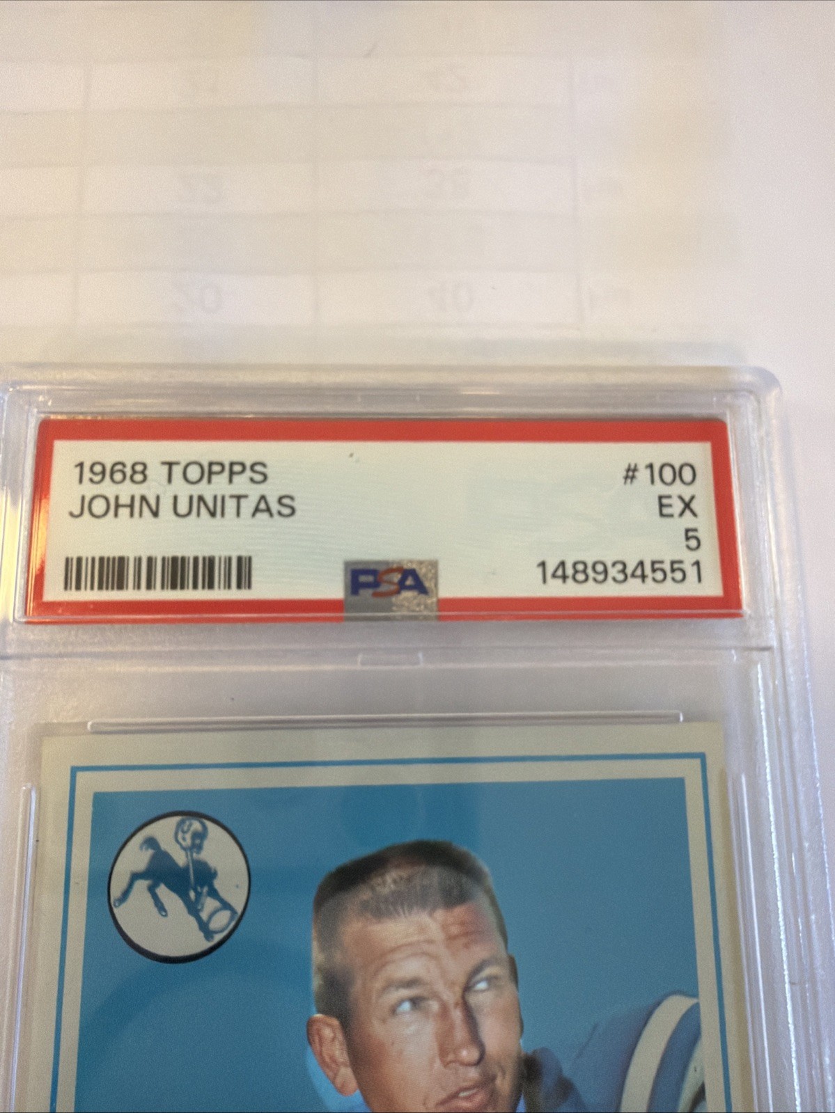 1968 Topps NFL Football Card # 100 Johnny Unitas Baltimore Colts (HOF) PSA EX 5! view 3