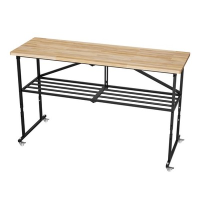 SmartFold Heavy-Duty Folding Butcher-Block Workbench- Portable Wood-Top Utility
