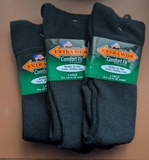 Extra Wide Comfort Fit Athletic Crew Socks 3 Pack Men's Large Black Mid-Calf 